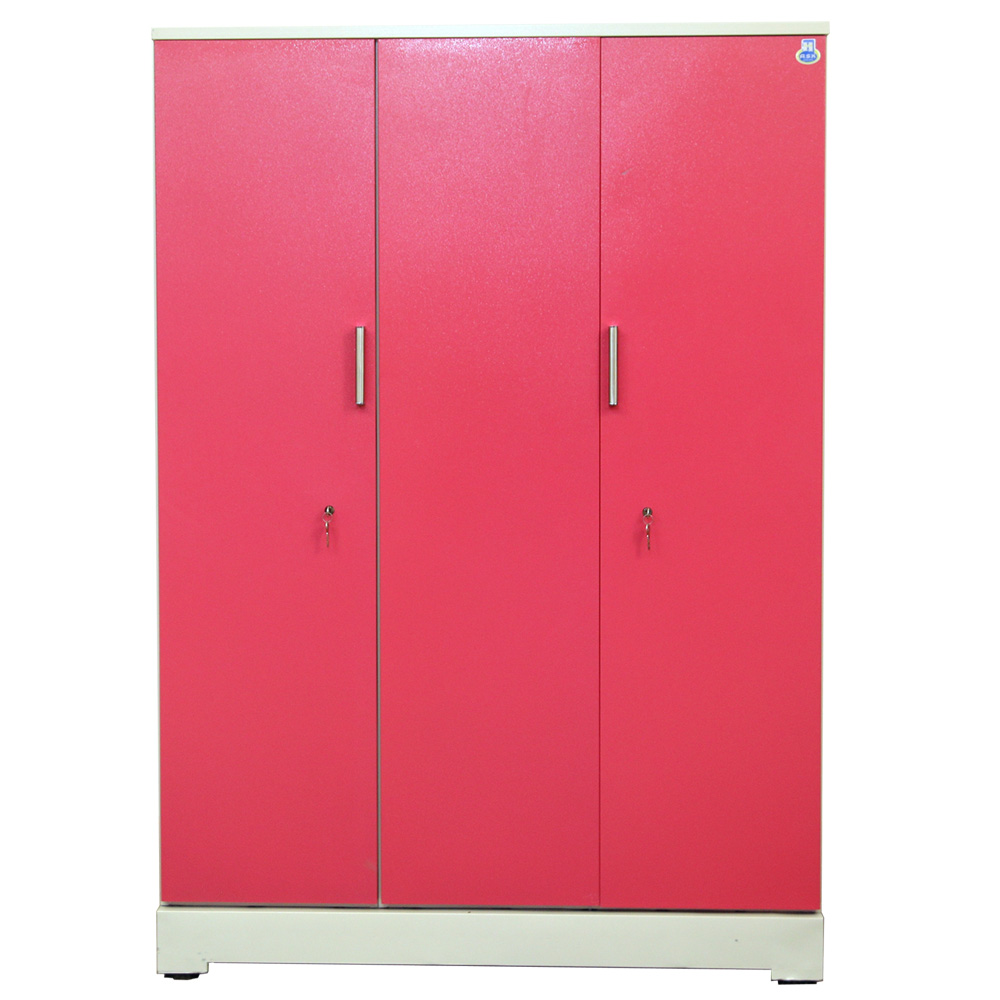 Vajra 3 Door Steel Wardrobe Cupboard 54" Pink
