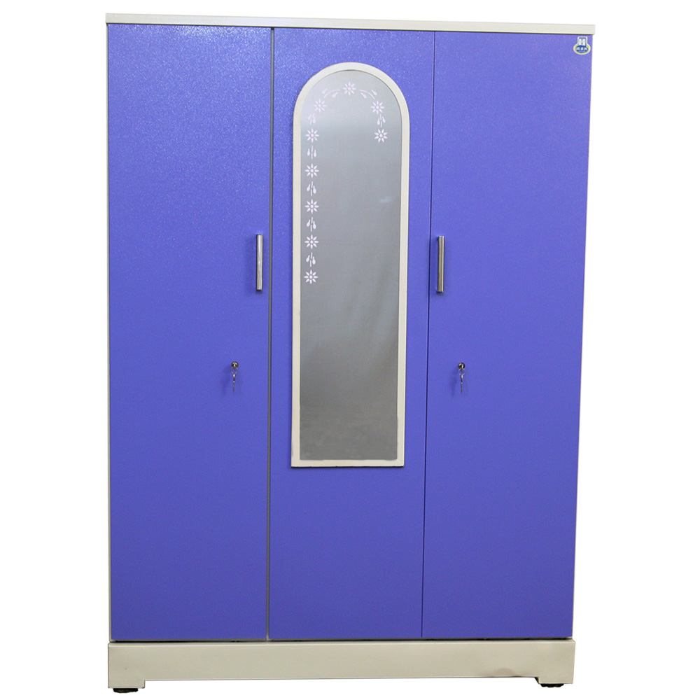 3 Door Steel Wardrobe -Vajra Blue, Heavy Weight with Dressing Mirror.