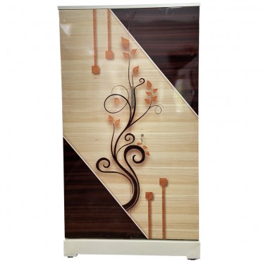 Akshaya Digital Cupboard - Walnut Triangle and Teakwood Flowers Wooden Style Finish
