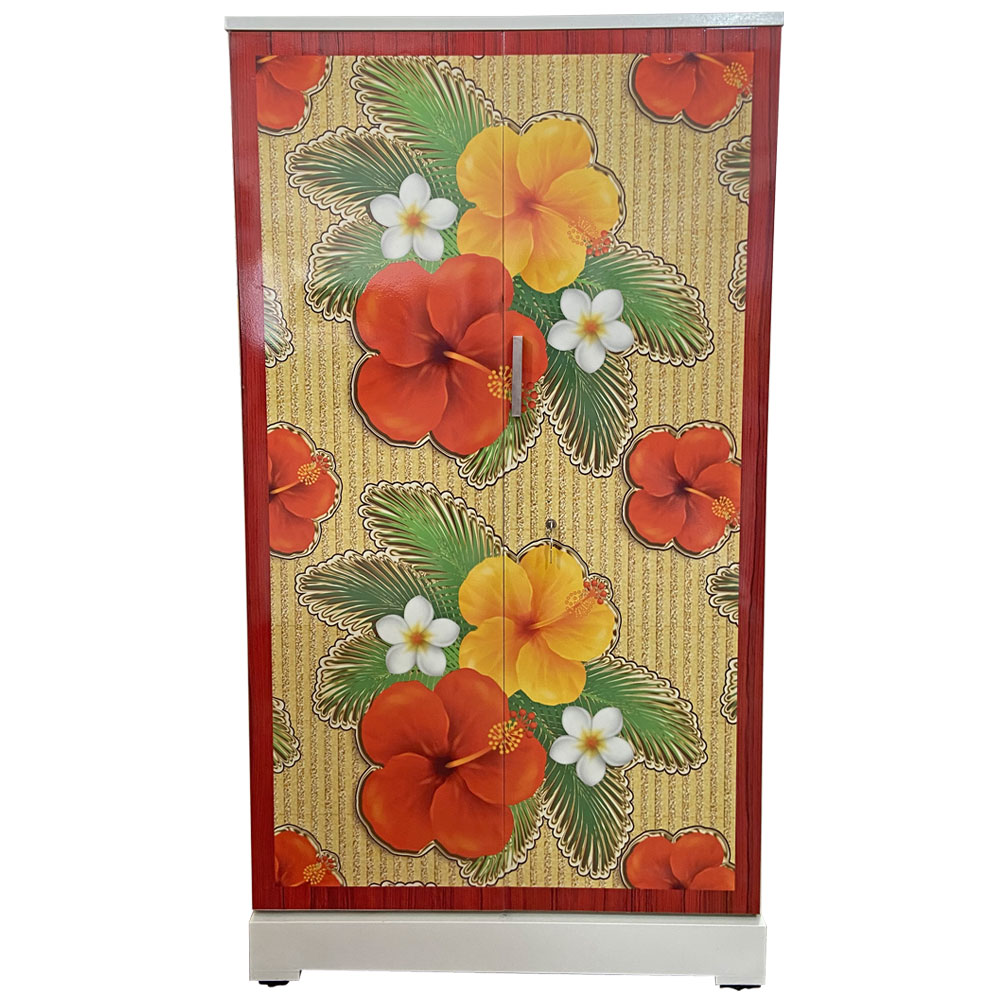 Akshaya Digital Cupboard - Red and Yellow Flowers with Redwood border
