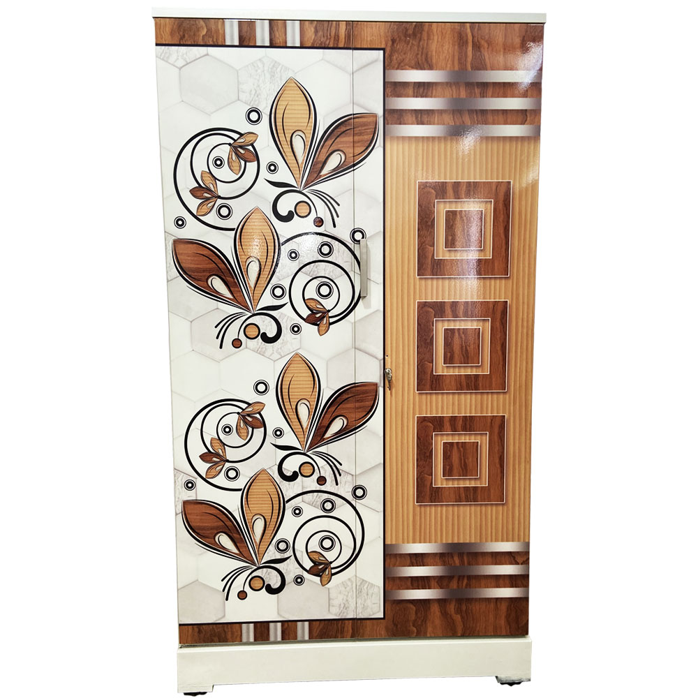 Akshaya Digital Cupboard - Teakwood Squares and Butterflies Wooden Style Finish