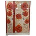Vajra 3 Door Digital Wardrobe - Golden Red Roses with fancy Pearls 