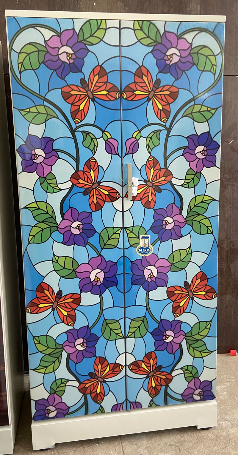 digital uv printed steel bero cupboard blue flower floral art